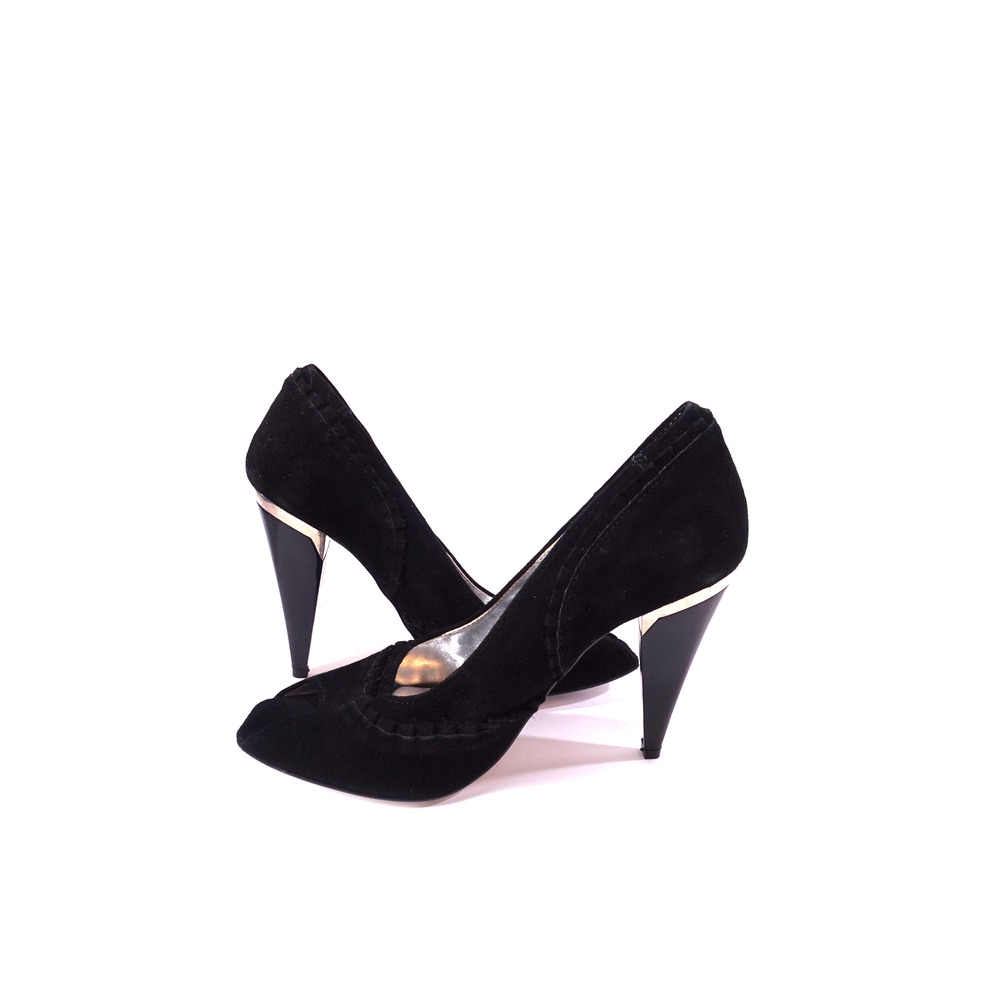 Vintage Krizia POI Suede Silver Leather Pumps Sandals 37 Retail 550 Black